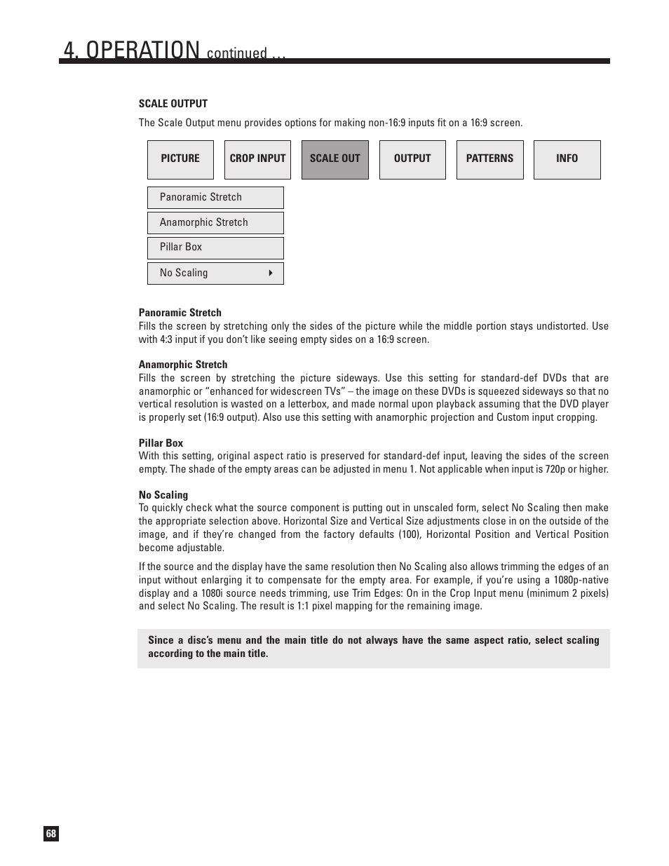 Scale output, Operation, Continued | Anthem D2v 3D User Manual | Page 76 / 102