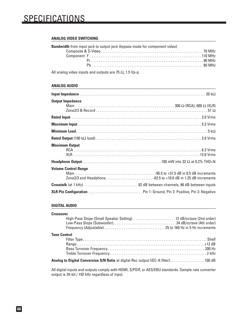 Specifications | Anthem D2v 3D User Manual | Page 96 / 102