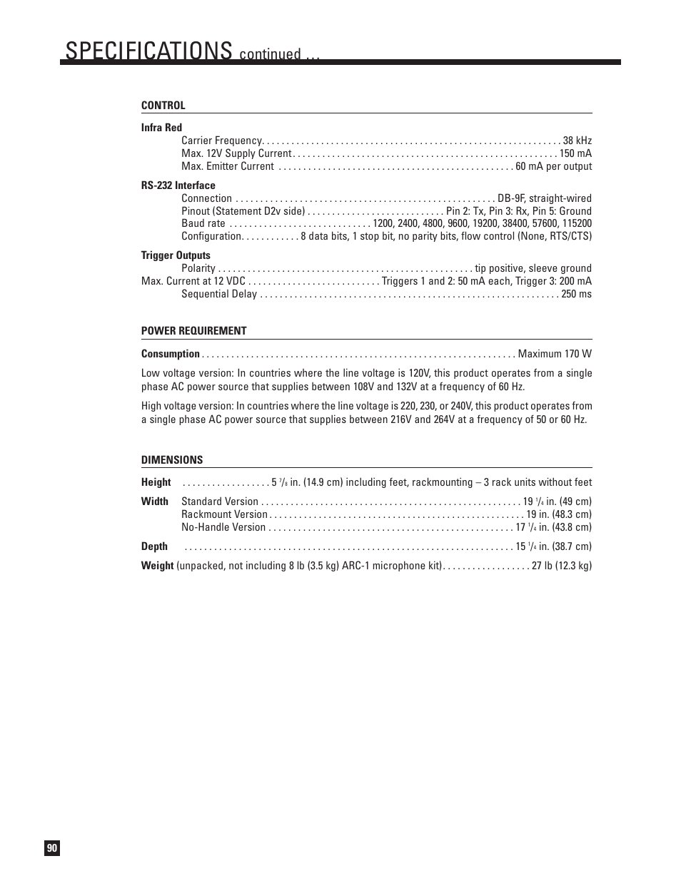 Specifications, Continued | Anthem D2v 3D User Manual | Page 98 / 102