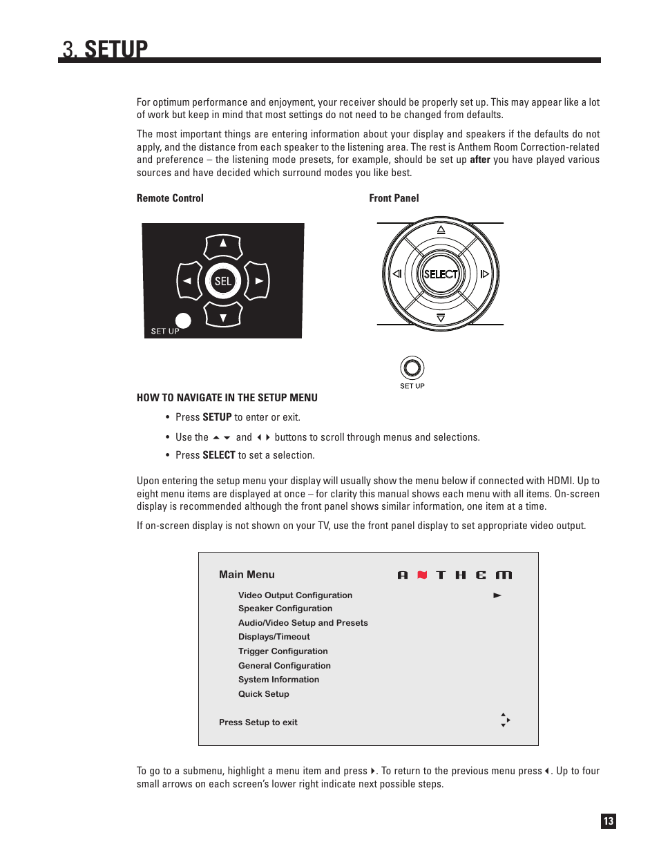 Navigating in the setup menu, Setup | Anthem MRX 700 User Manual | Page 21 / 52