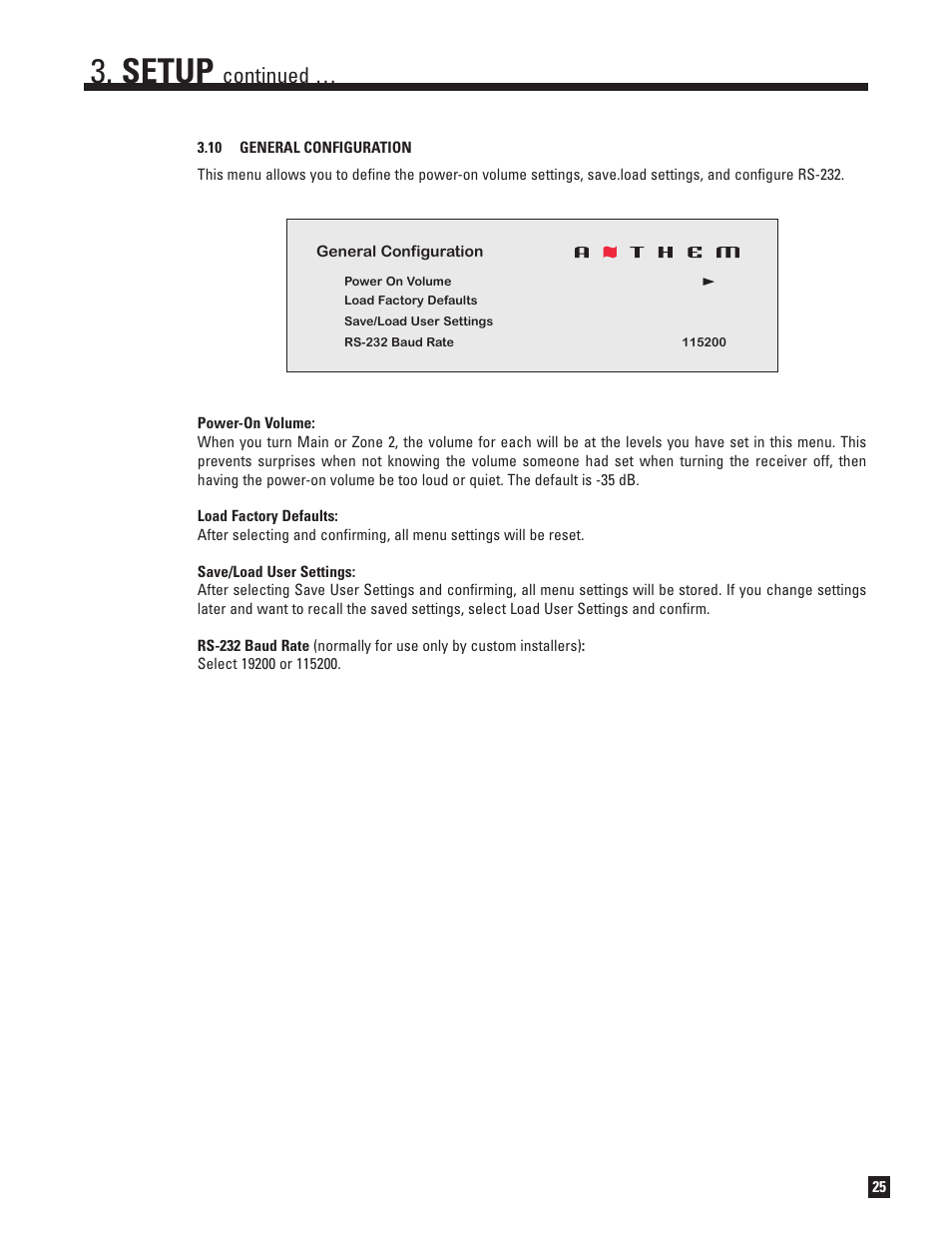 10 general configuration, Setup, Continued | Anthem MRX 700 User Manual | Page 33 / 52