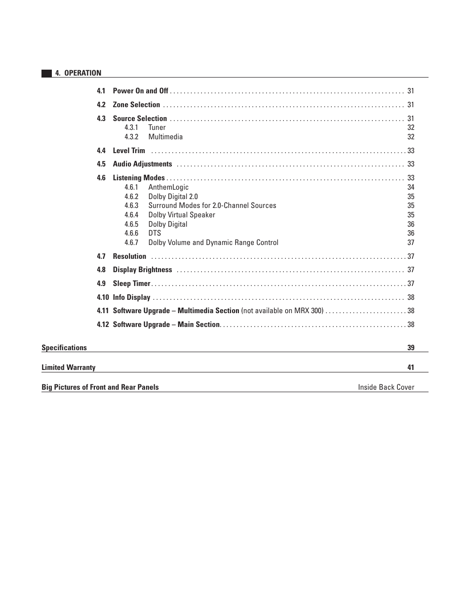 Operation, Video mode presets | Anthem MRX 700 User Manual | Page 8 / 52