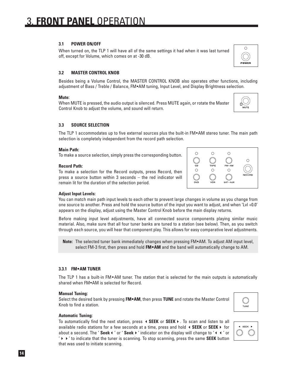 Front panel operation | Anthem TLP 1 User Manual | Page 20 / 32
