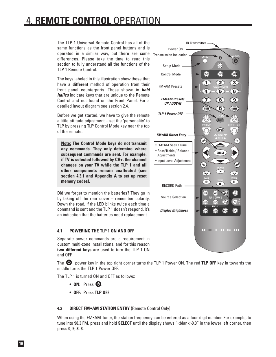 Remote control operation | Anthem TLP 1 User Manual | Page 22 / 32