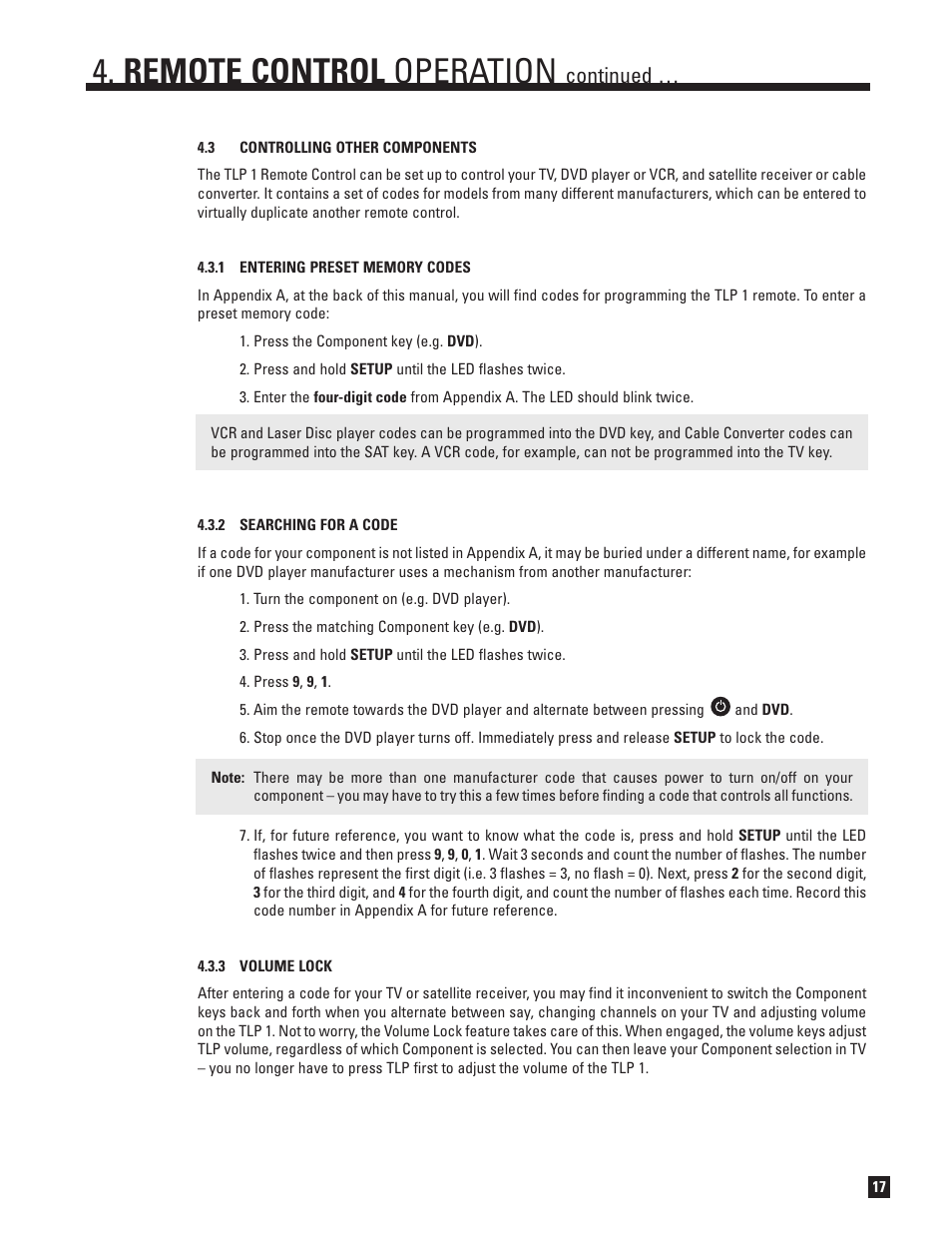 Remote control operation, Continued | Anthem TLP 1 User Manual | Page 23 / 32
