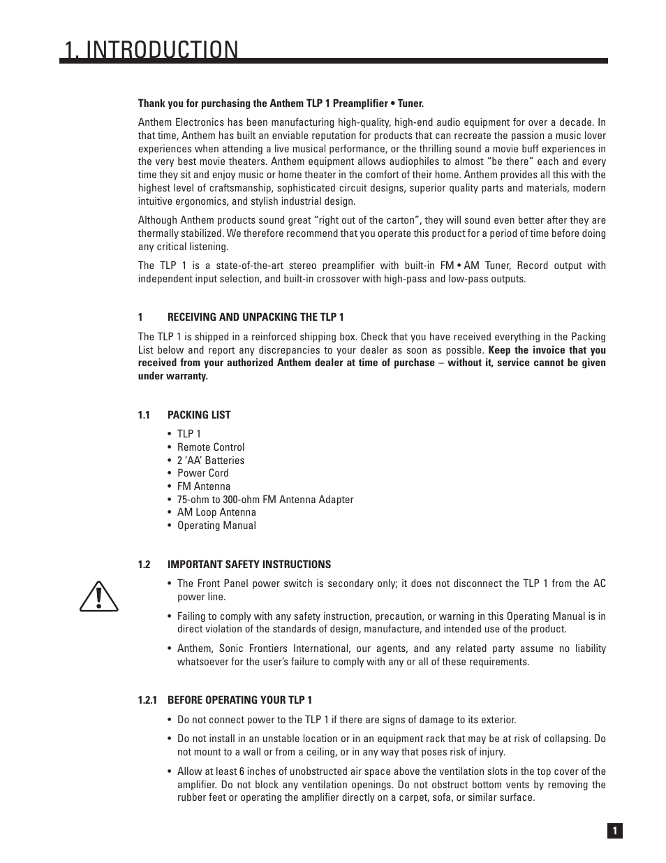 Introduction | Anthem TLP 1 User Manual | Page 7 / 32