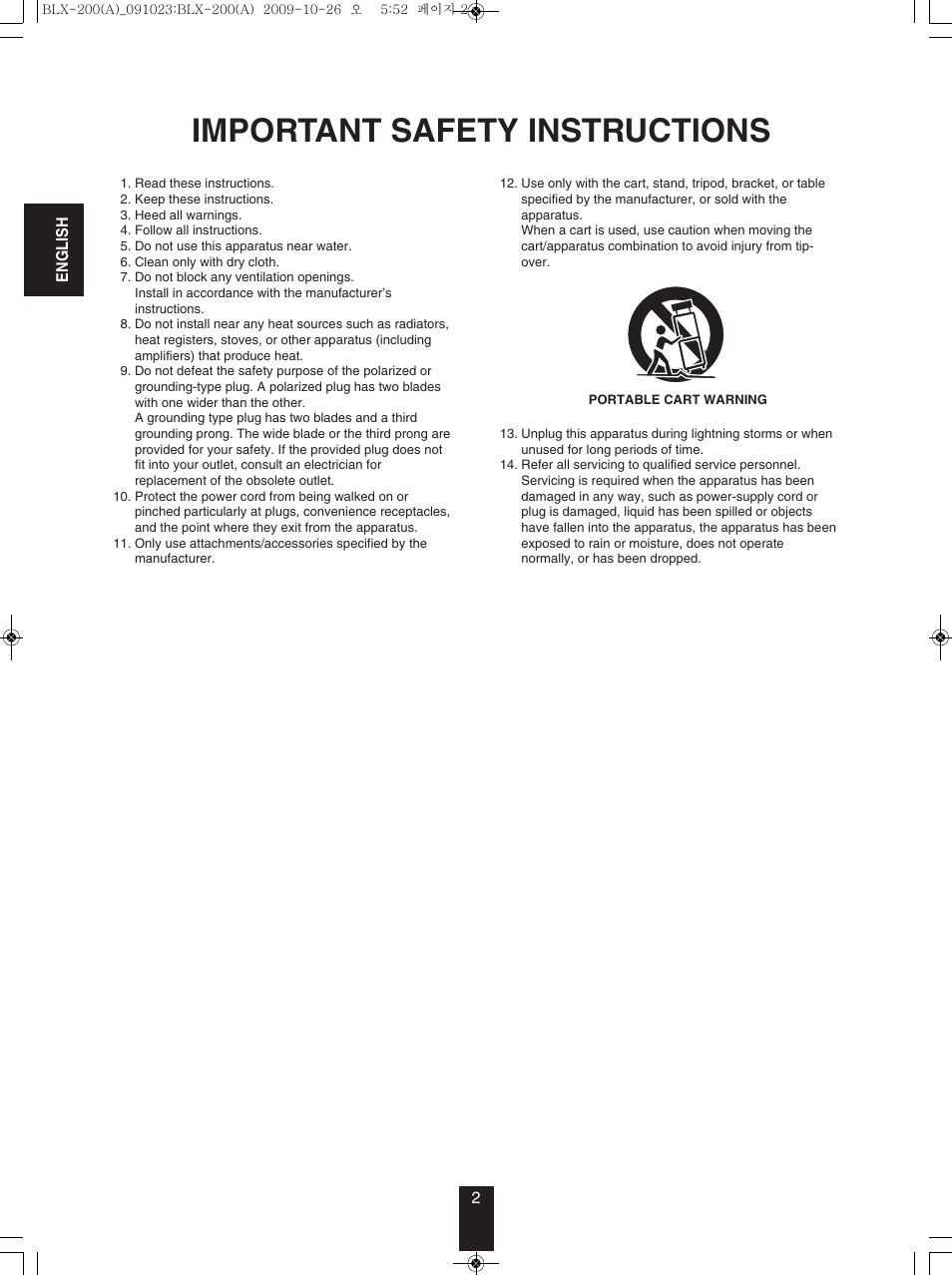 Important safety instructions | Anthem BLX 200 User Manual | Page 2 / 46