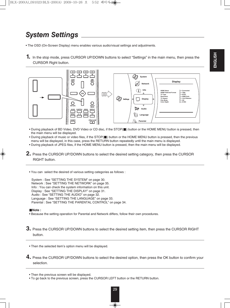 System settings | Anthem BLX 200 User Manual | Page 29 / 46