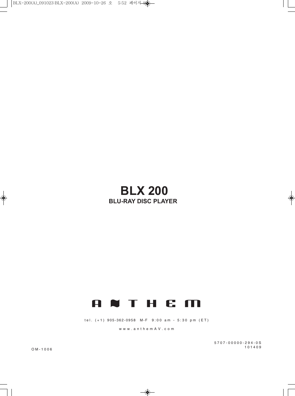 Blx 200 | Anthem BLX 200 User Manual | Page 46 / 46