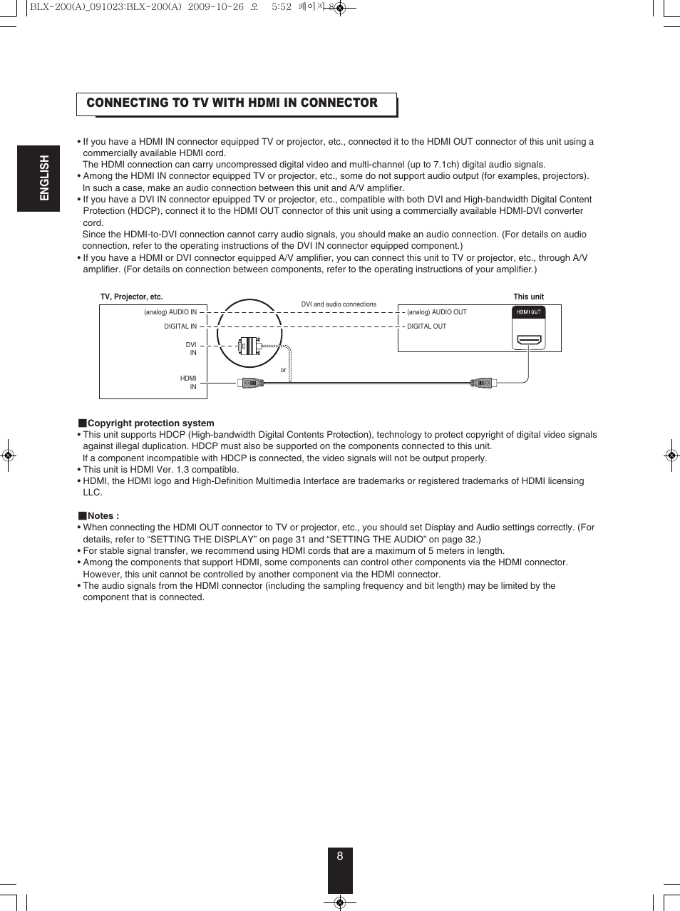 Connecting to tv with hdmi in connector | Anthem BLX 200 User Manual | Page 8 / 46