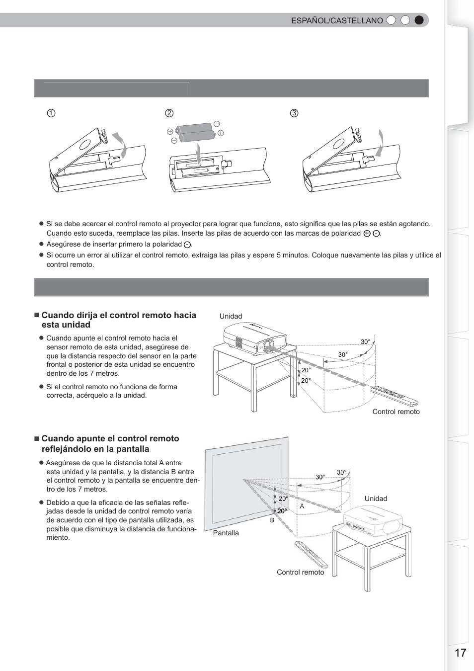 Cómo utilizar el control remoto, Colocación de las pilas, Alcance efectivo de la unidad de control remoto | Anthem LTX 300 User Manual | Page 133 / 174