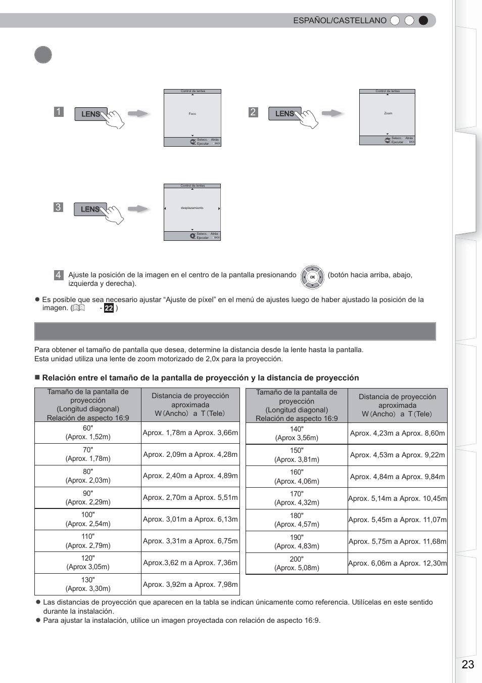 Tamaño de la imagen y distancia de proyección, De la pantalla | Anthem LTX 300 User Manual | Page 139 / 174
