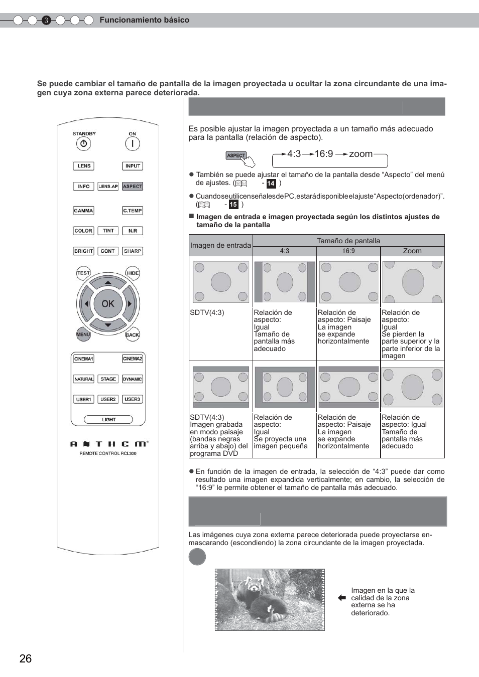 Funciones útiles durante la proyección, Ajuste del tamaño de la pantalla, Proyecte la imagen | 3 16:9 zoom | Anthem LTX 300 User Manual | Page 142 / 174