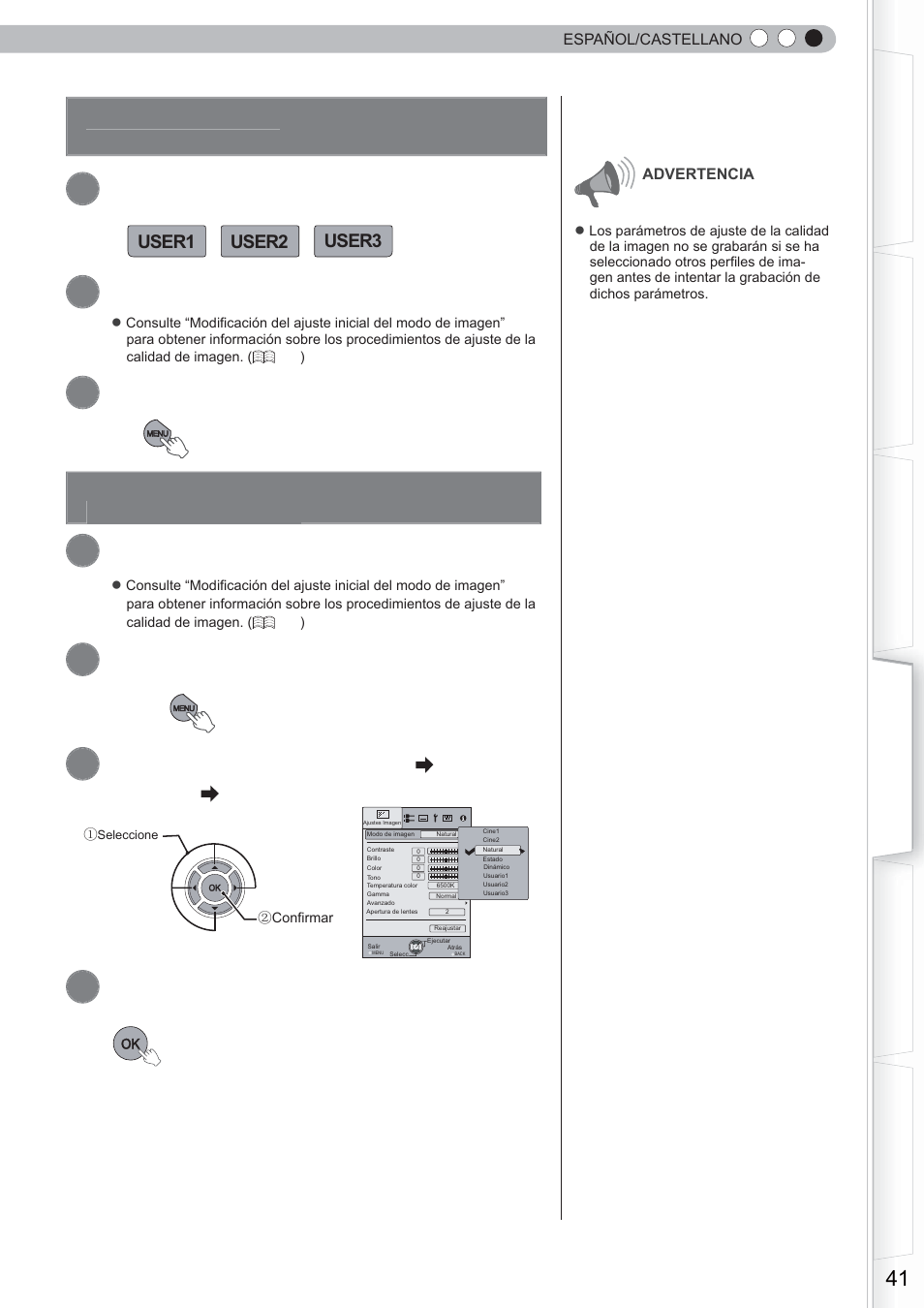 Seleccione el modo de imagen, Ajuste la calidad de imagen, Para terminar | Abra el menú de ajustes, Registre el ajuste | Anthem LTX 300 User Manual | Page 157 / 174