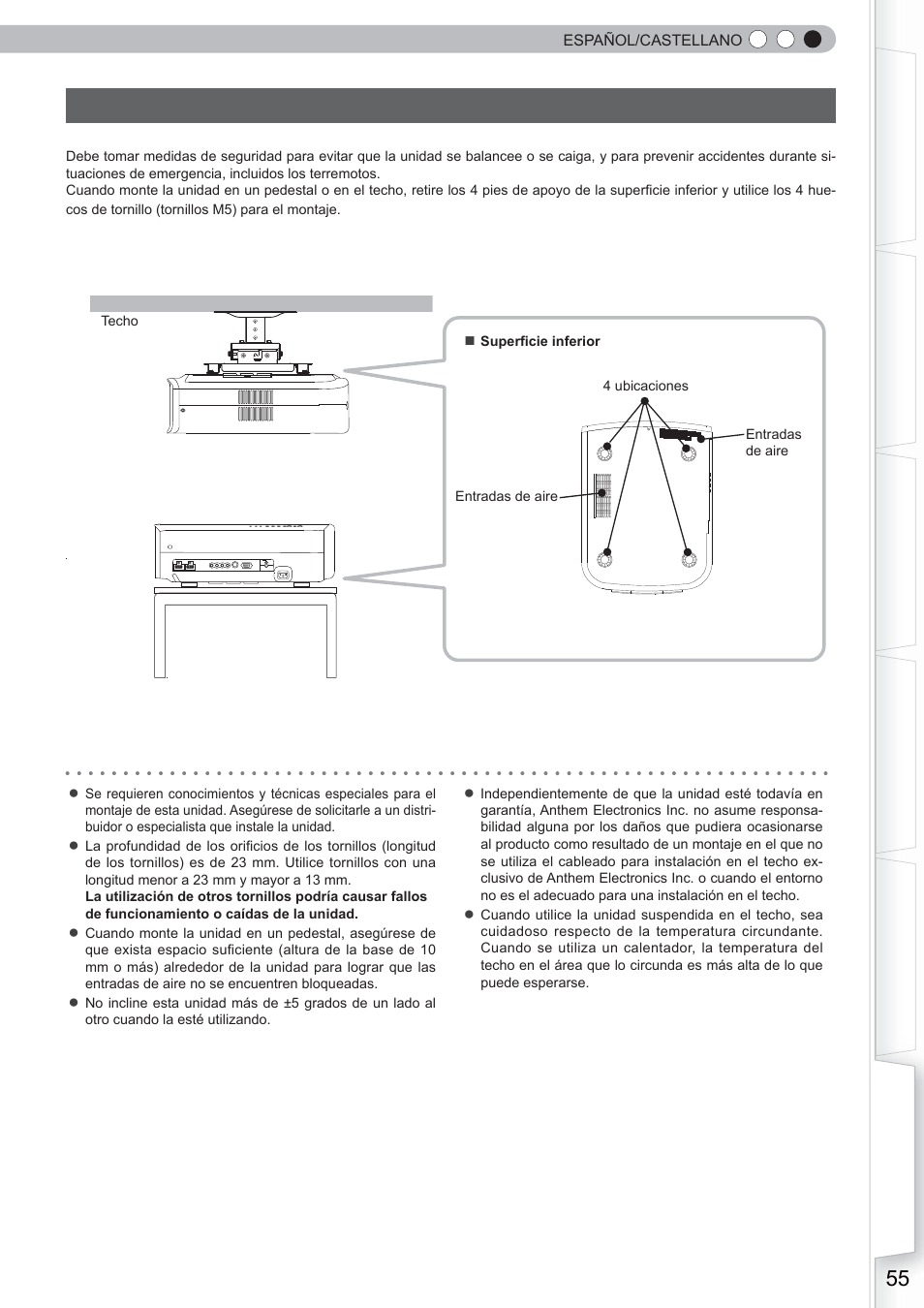Montaje de la unidad, Precauciones durante el montaje | Anthem LTX 300 User Manual | Page 171 / 174