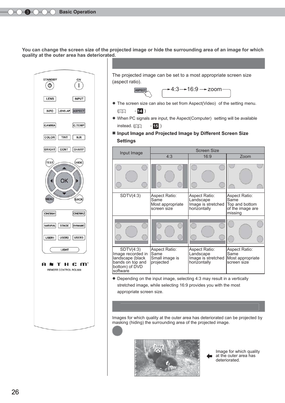 Convenient features during projection, Project the image, Setting the screen size | Masking the surrounding area of an image | Anthem LTX 300 User Manual | Page 26 / 174