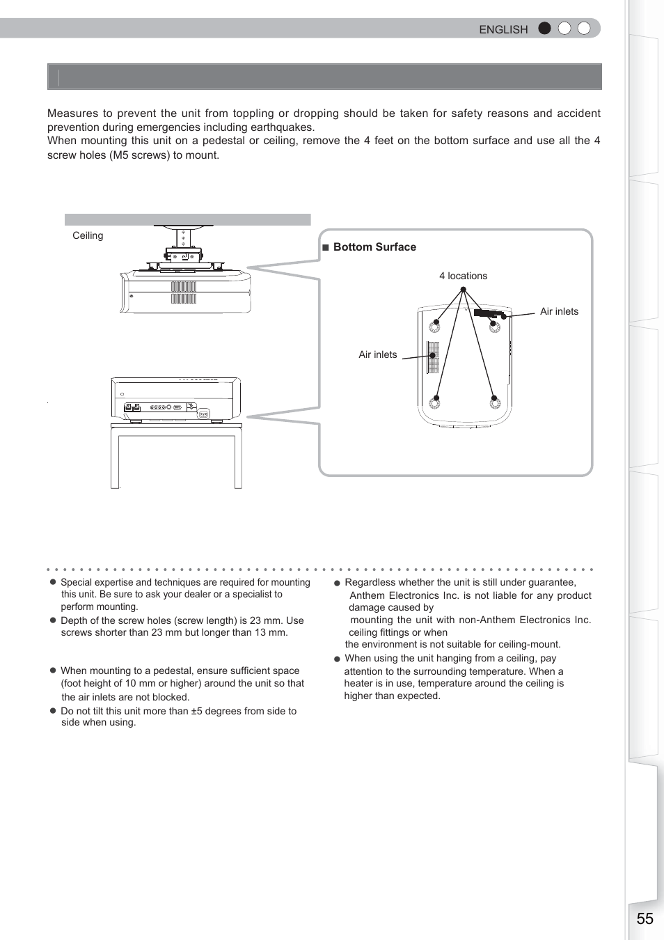 Mounting this unit, Precautions for mounting | Anthem LTX 300 User Manual | Page 55 / 174