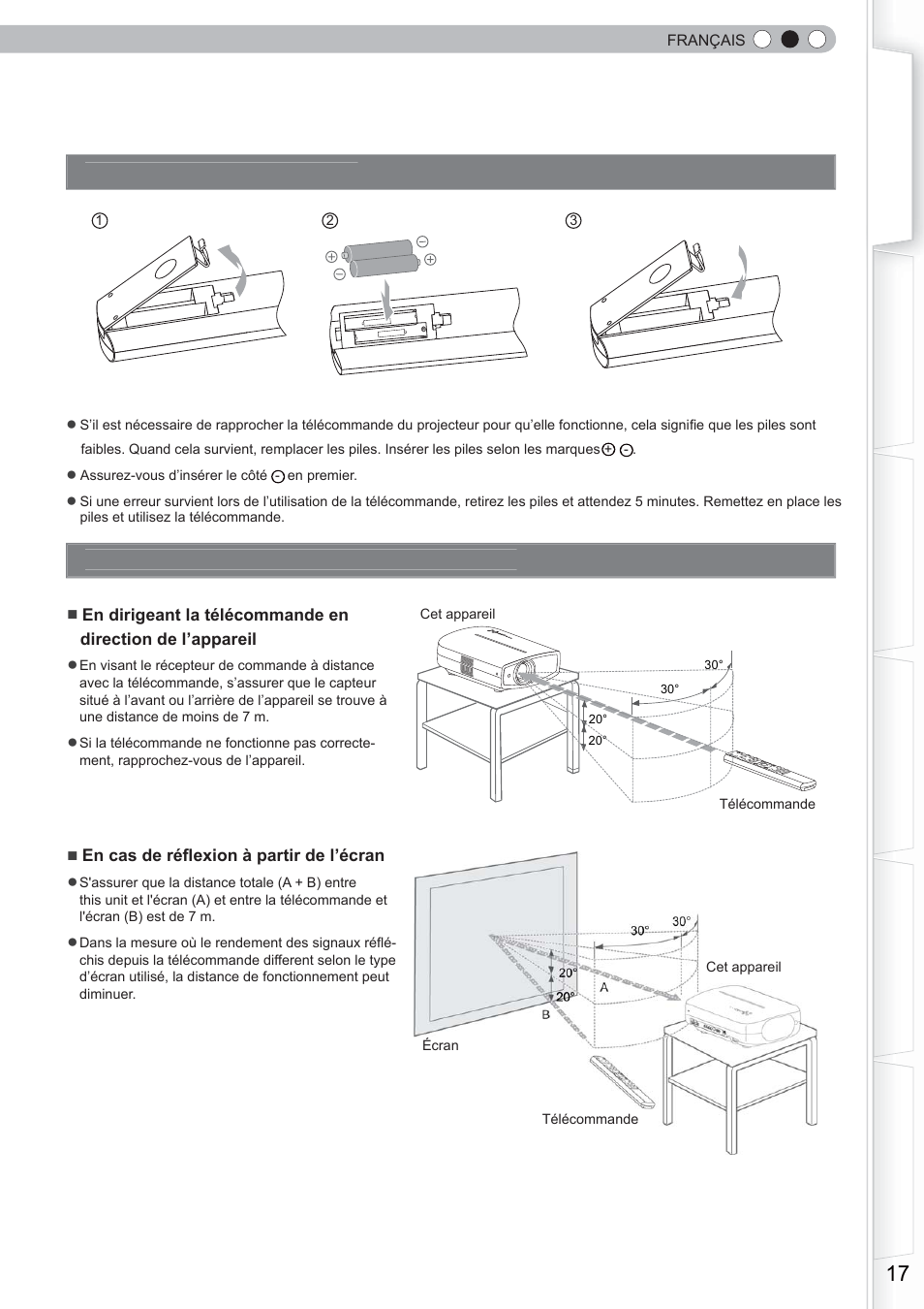Comment utiliser la télécommande, Mise en place des piles, Portée effi cace de la télécommande | Anthem LTX 300 User Manual | Page 75 / 174