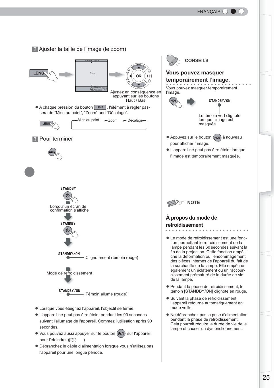 Eteingnez l’appareil, Vous pouvez masquer temporairement l’image, À propos du mode de refroidissement | Anthem LTX 300 User Manual | Page 83 / 174