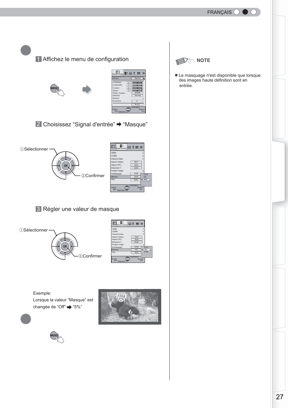 Masquer l’image, Pour terminer, Masque” 3 régler une valeur de masque | Français | Anthem LTX 300 User Manual | Page 85 / 174