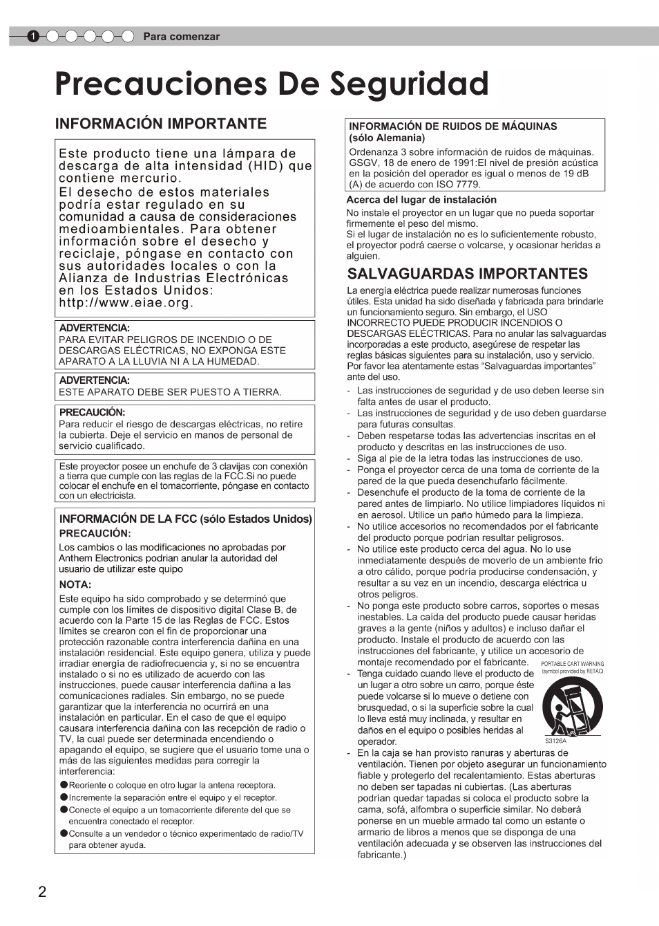 Precauciones de seguridad | Anthem LTX 300v User Manual | Page 118 / 174