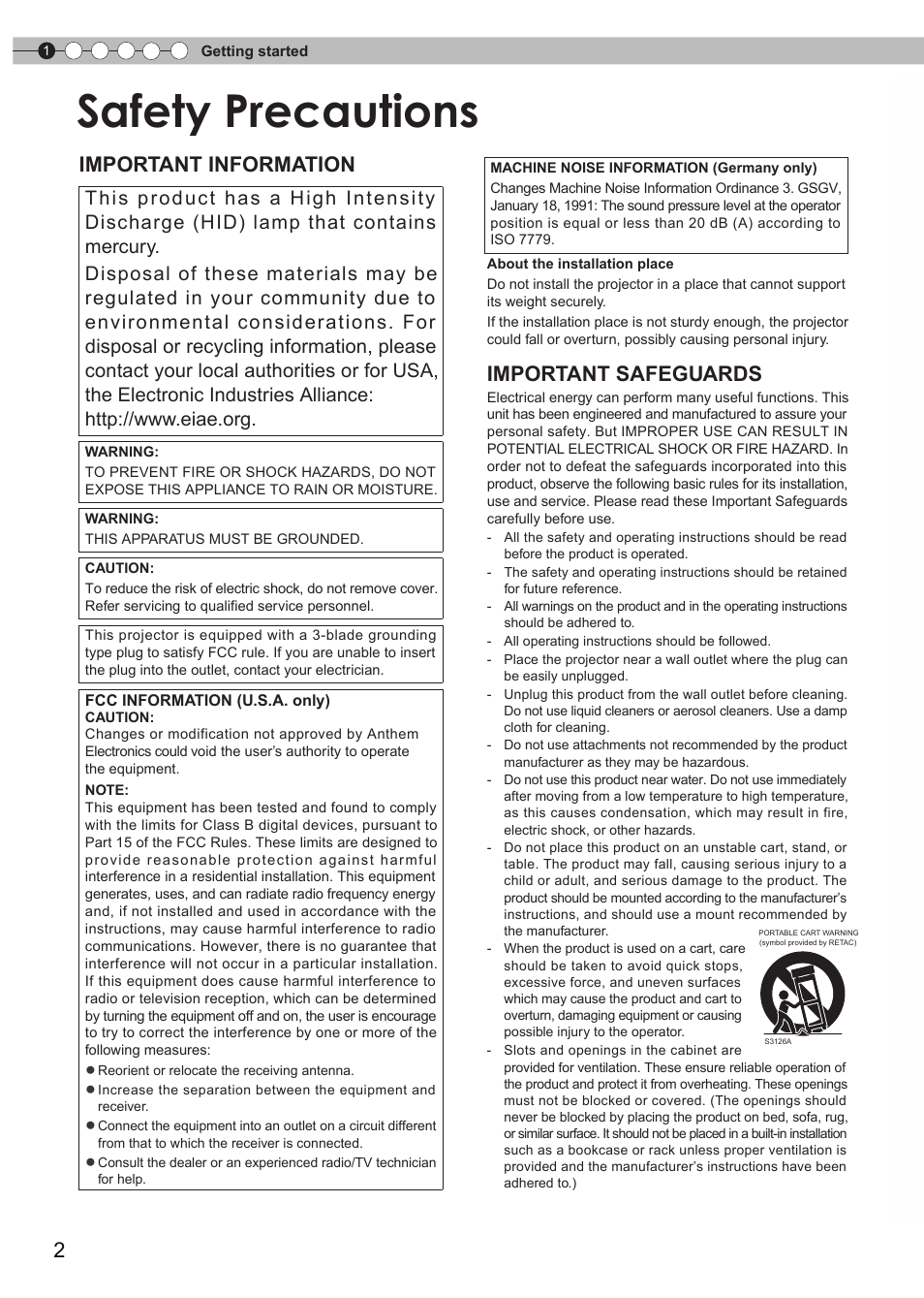 Safety precautions, Important information, Important safeguards | Anthem LTX 300v User Manual | Page 2 / 174