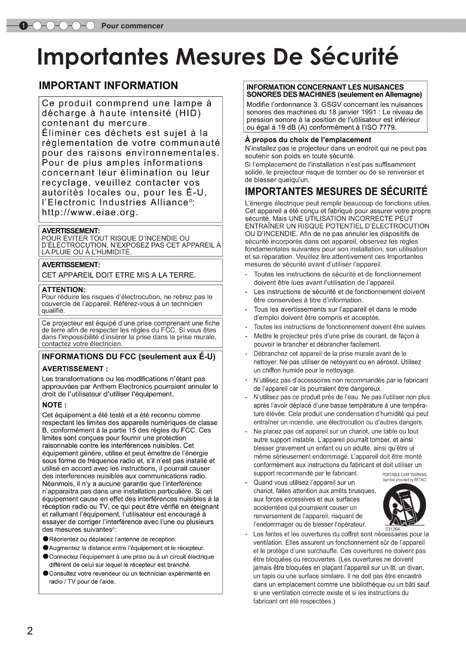 Importantes mesures de sécurité | Anthem LTX 300v User Manual | Page 60 / 174