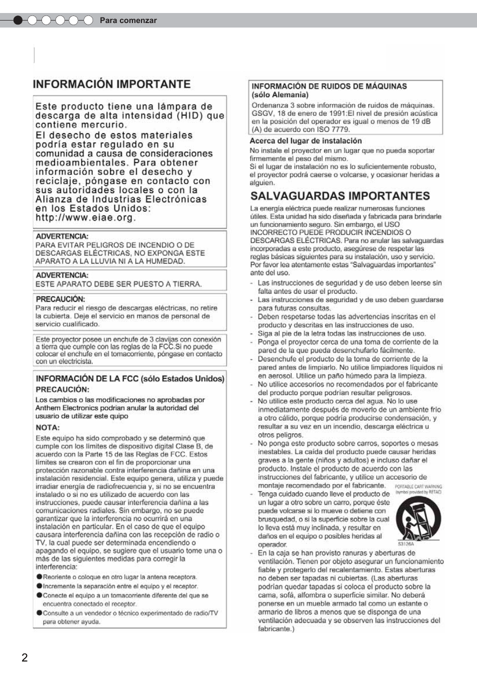 Precauciones de seguridad | Anthem LTX 500 User Manual | Page 122 / 182