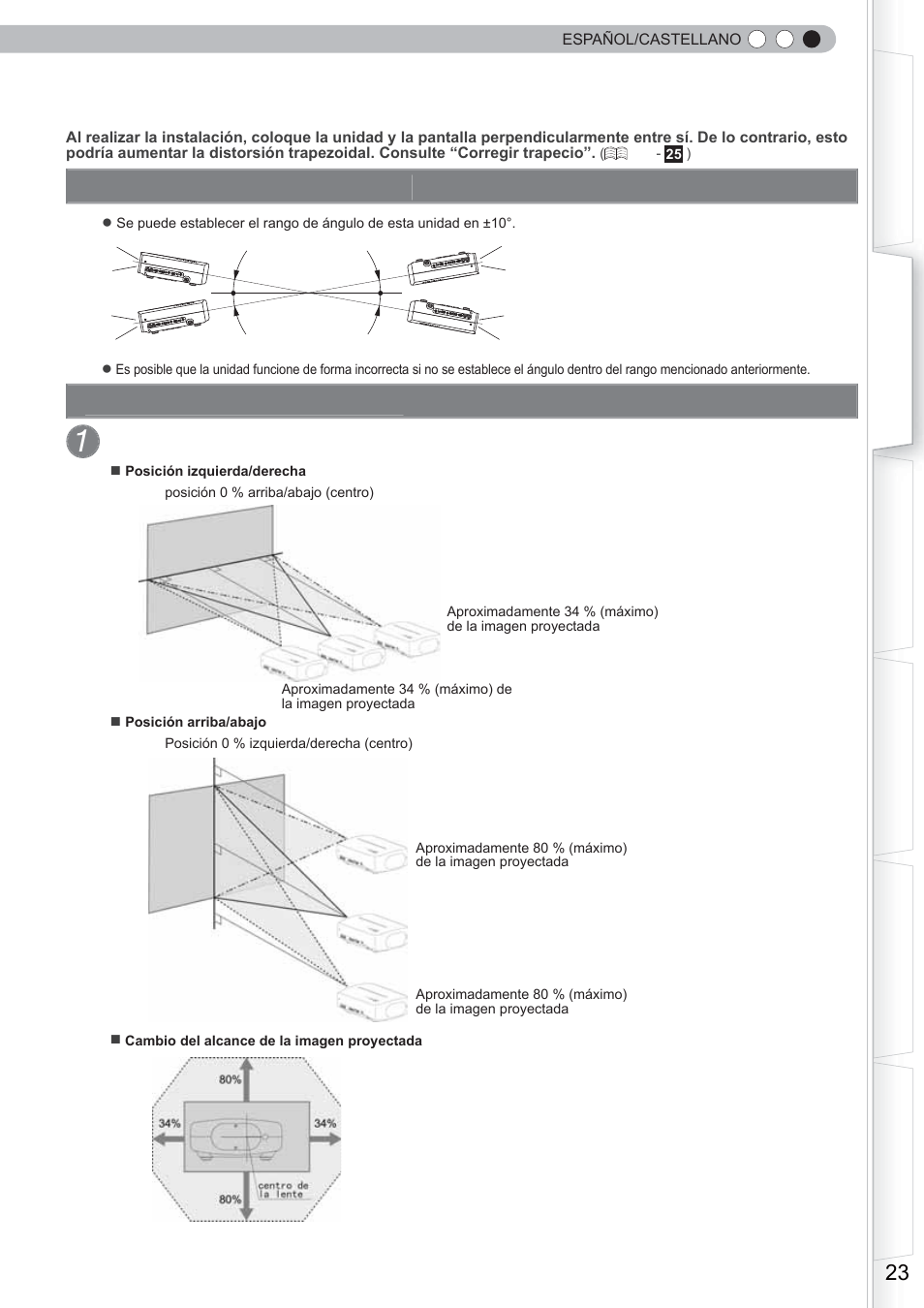 Instalación del proyector y de la pantalla, Ajuste del desplazamiento, Establecimiento del ángulo | Anthem LTX 500 User Manual | Page 143 / 182