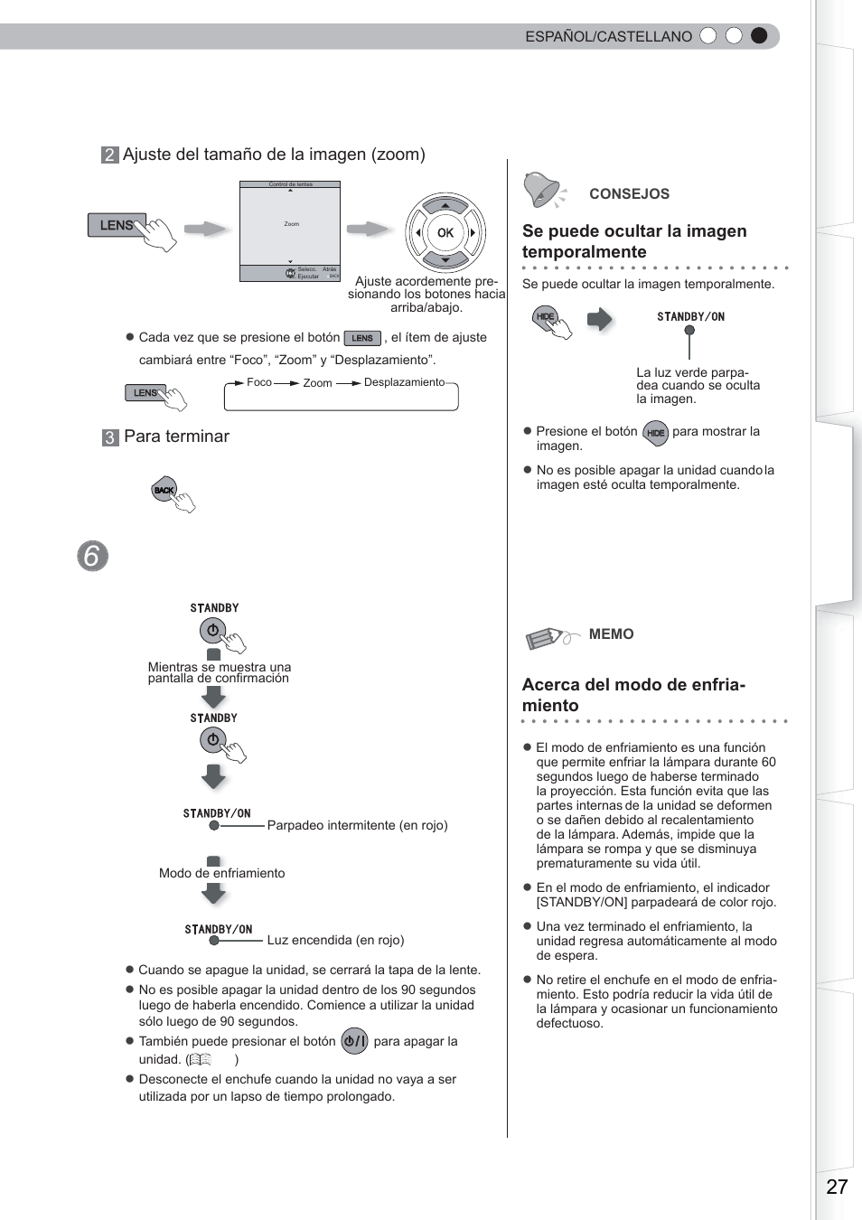 Apague la unidad, Se puede ocultar la imagen temporalmente, Acerca del modo de enfria- miento | Anthem LTX 500 User Manual | Page 147 / 182