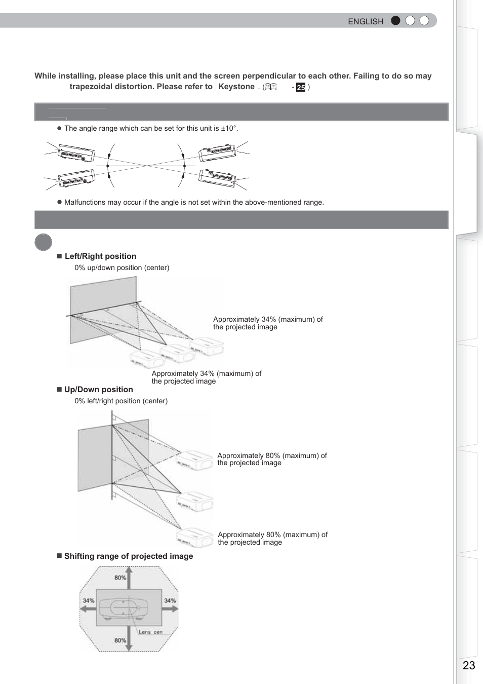 Installing the projector and screen, Set angle, Shift adjustment | Anthem LTX 500 User Manual | Page 23 / 182