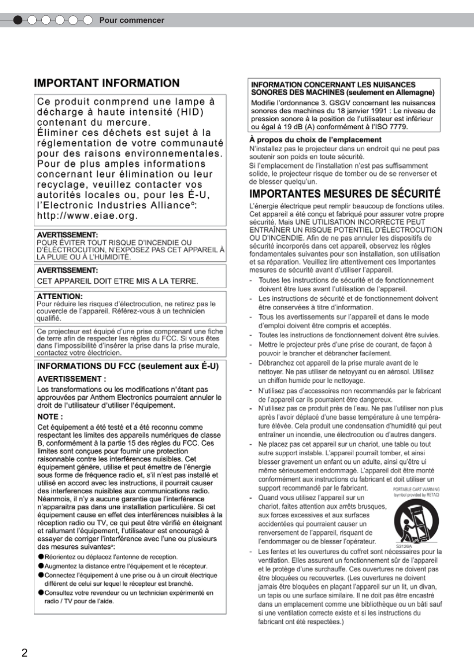 Importantes mesures de sécurité | Anthem LTX 500 User Manual | Page 62 / 182