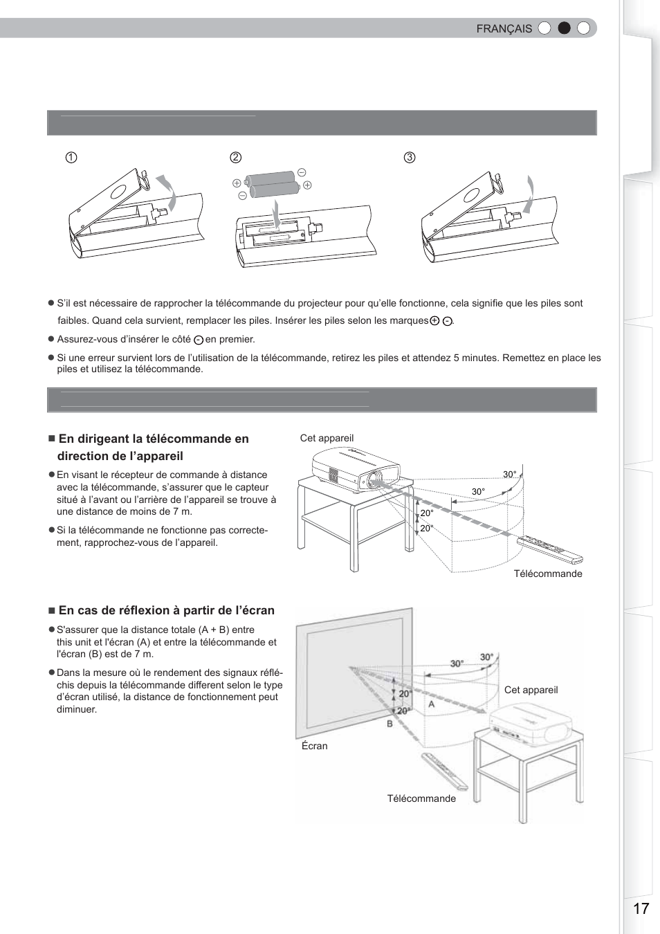 Comment utiliser la télécommande, Mise en place des piles, Portée effi cace de la télécommande | Anthem LTX 500 User Manual | Page 77 / 182