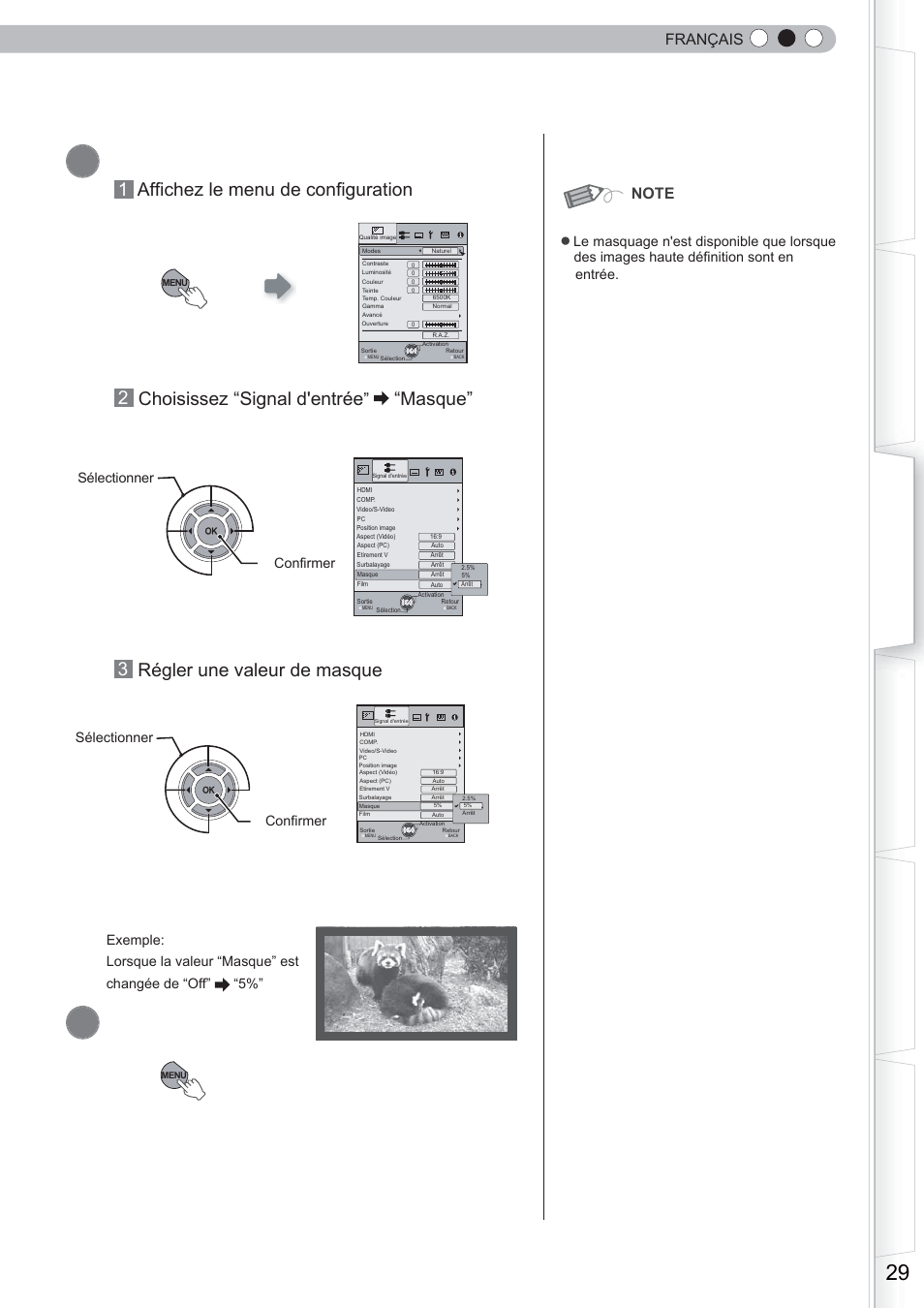 Masquer l’image, Pour terminer, Masque | 3régler une valeur de masque, Français | Anthem LTX 500 User Manual | Page 89 / 182