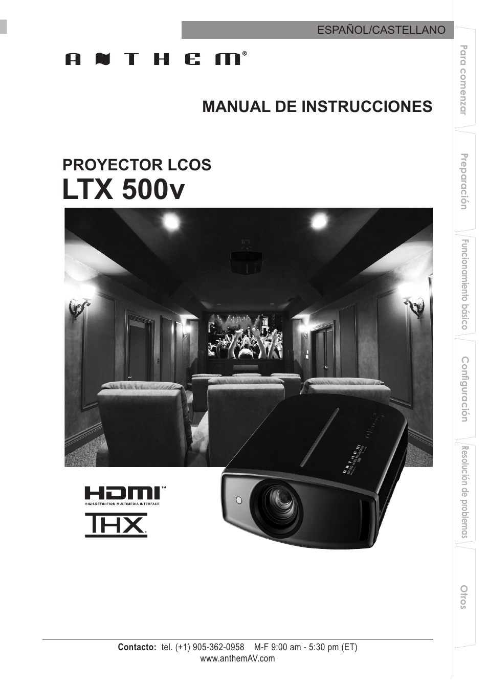 Ltx 500v, Proyector lcos manual de instrucciones | Anthem LTX 500v User Manual | Page 125 / 187