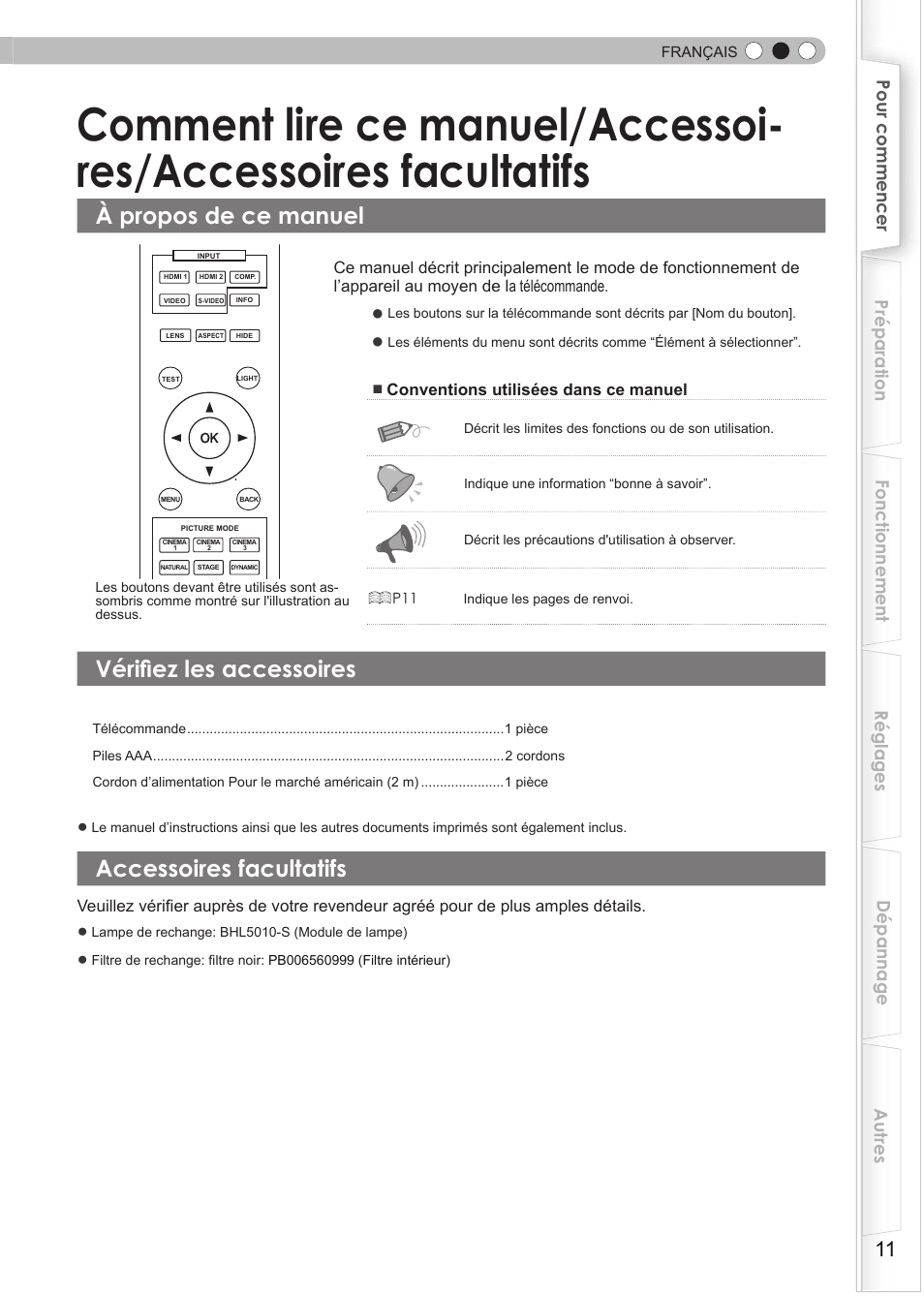 Accessoires facultatifs, Comment lire ce manuel / accessoires, Accessories facultatifs | À propos de ce manuel, Vérifier les accessoires, Vérifiez les accessoires | Anthem LTX 500v User Manual | Page 73 / 187