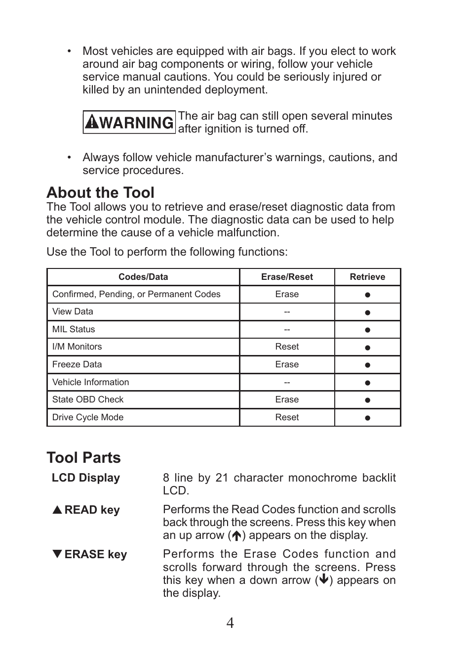 About the tool, Tool parts | Actron CP9575 User Manual | Page 4 / 20