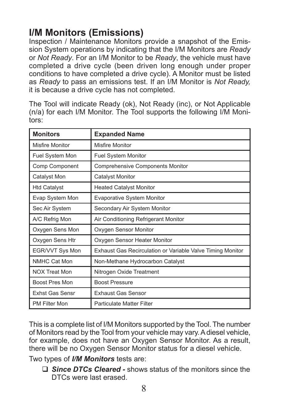 8i/m monitors (emissions) | Actron CP9575 User Manual | Page 8 / 20