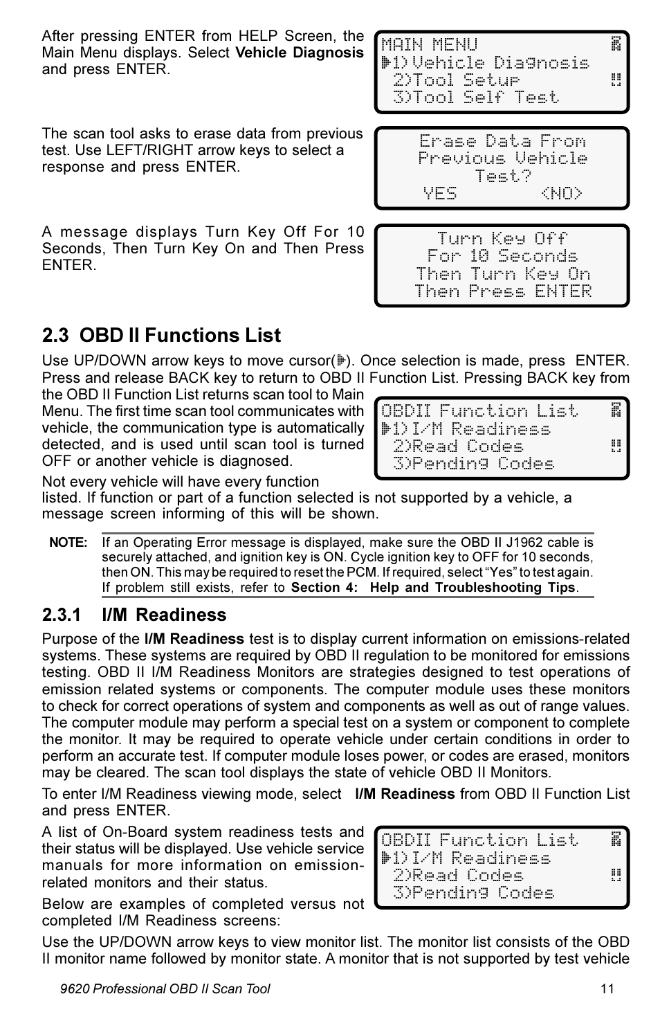 3 obd ii functions list, 1 i/m readiness | Actron KAL9620A User Manual | Page 11 / 36