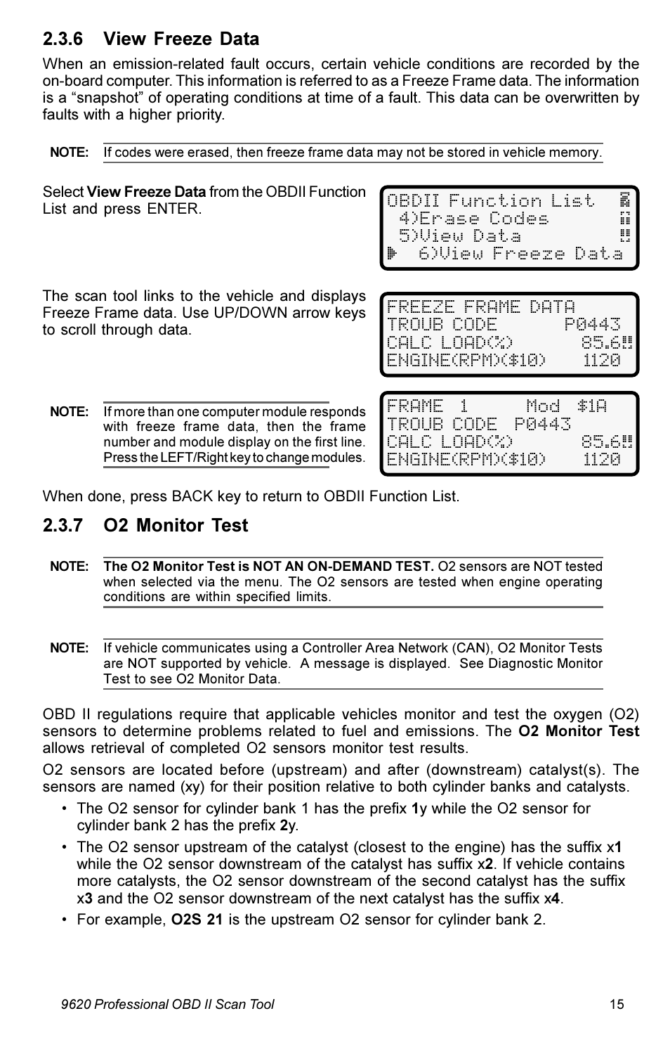 6 view freeze data, 7 o2 monitor test | Actron KAL9620A User Manual | Page 15 / 36