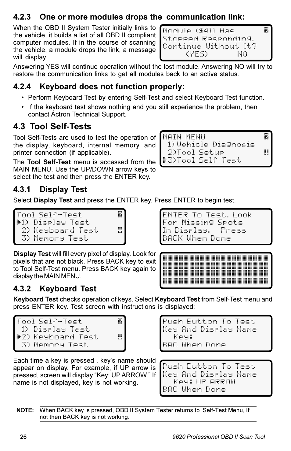 3 tool self-tests | Actron KAL9620A User Manual | Page 26 / 36
