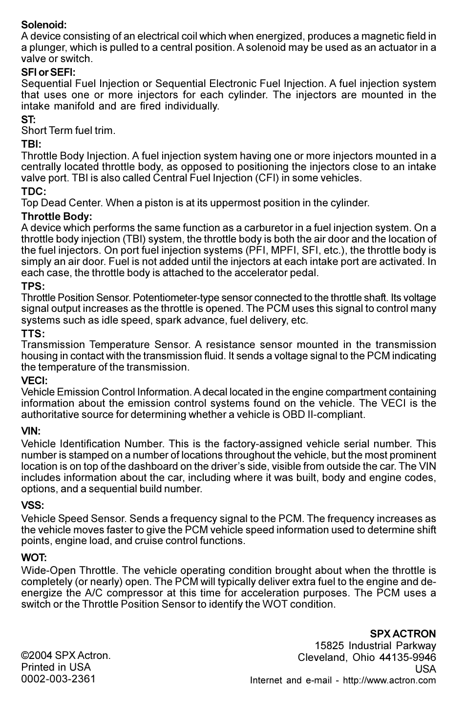 Actron KAL9620A User Manual | Page 36 / 36