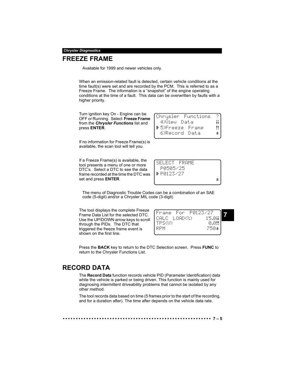 Record data, 7freeze frame | Actron KAL9640B User Manual | Page 111 / 144