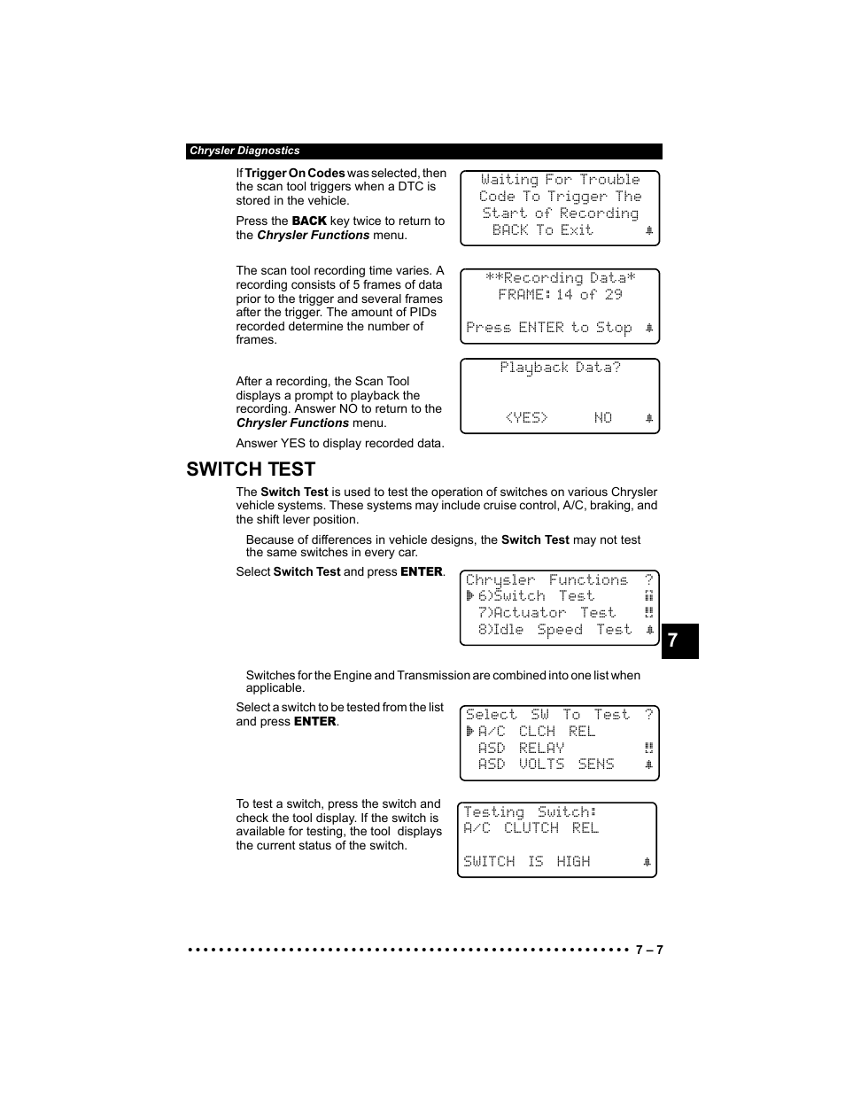 Switch test | Actron KAL9640B User Manual | Page 113 / 144
