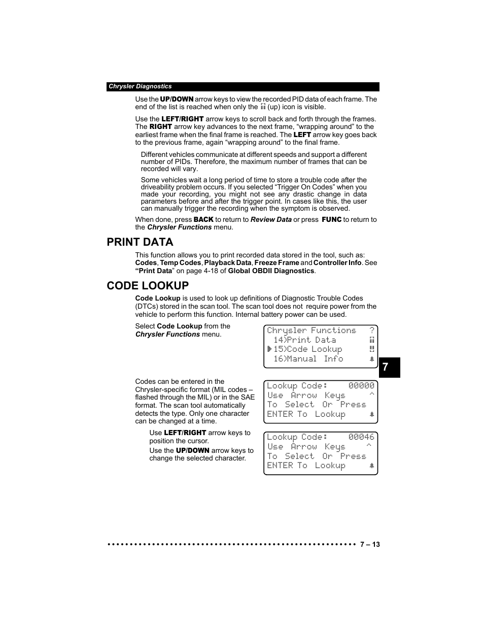 Print data, Code lookup | Actron KAL9640B User Manual | Page 119 / 144