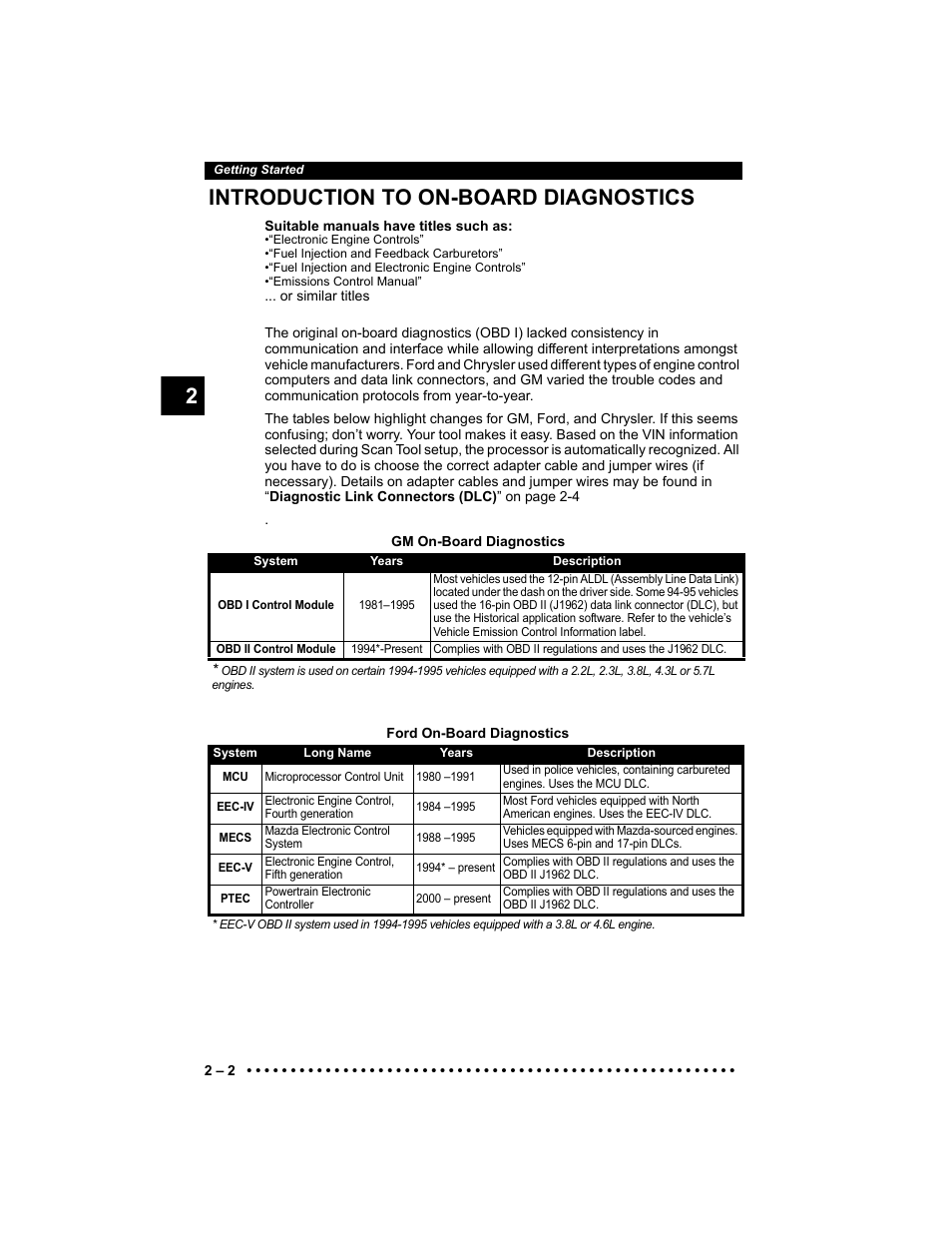 Introduction to on-board diagnostics, 2introduction to on-board diagnostics | Actron KAL9640B User Manual | Page 16 / 144