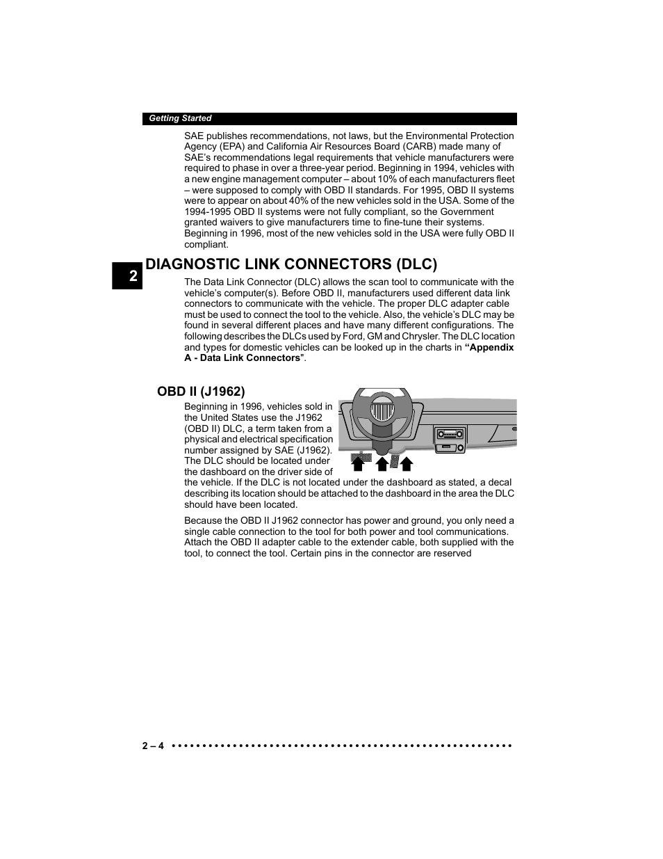 Diagnostic link connectors (dlc), Obd ii (j1962), Di agnostic link connectors (dlc) | Actron KAL9640B User Manual | Page 18 / 144