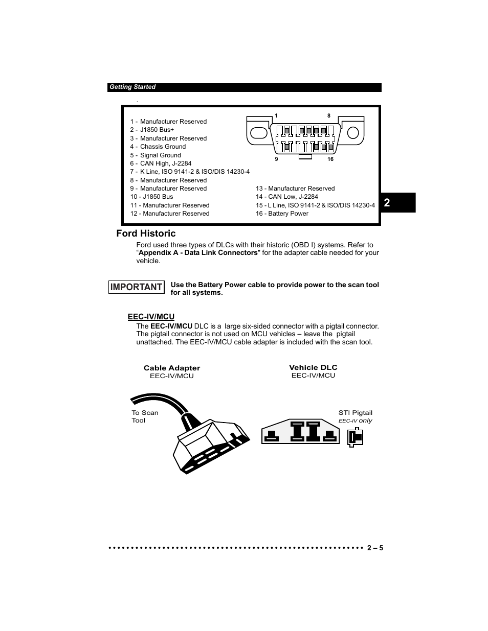 Ford historic, Eec-iv/mcu, Important | Actron KAL9640B User Manual | Page 19 / 144