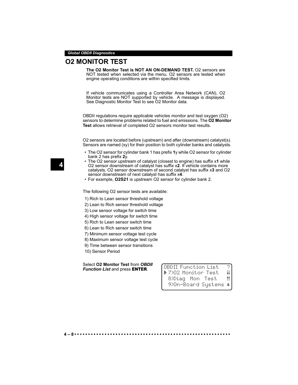 O2 monitor test, 4 4 o2 monitor test | Actron KAL9640B User Manual | Page 42 / 144