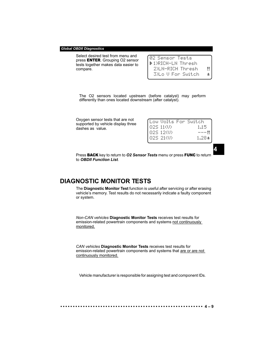 Diagnostic monitor tests | Actron KAL9640B User Manual | Page 43 / 144